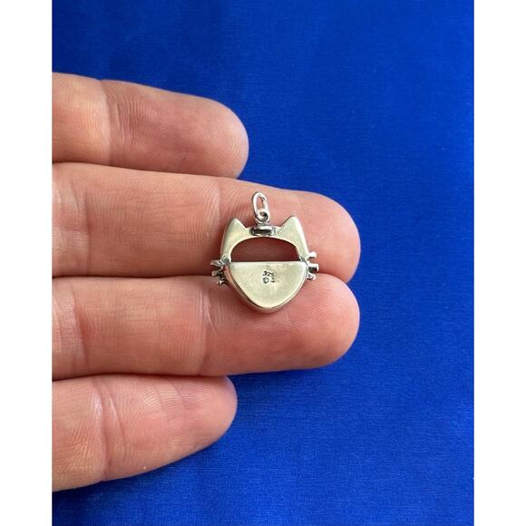 Sterling Silver Cat Face Picture Frame Charm, Silver Cat Face Charm - Picture 2 of 8